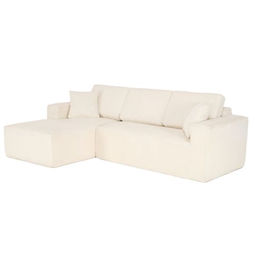 Canapé D’angle 3 Places Avec Méridienne, Mousse Haute Densité, Velours Côtelé, Beige