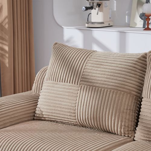 Canapé Droit 2 Places Avec Rangement Latéral Et Porte-gobelet, Velours Côtelé Kaki