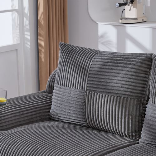 Canapé Droit 2 Places Avec Rangement Latéral Et Porte-gobelet, Velours Côtelé Gris Foncé