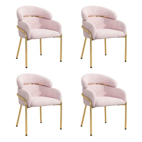 Chaises De Salle à Manger Lot De 4, Assise Confortable, Style Moderne, Pieds Métal, Velours Rose