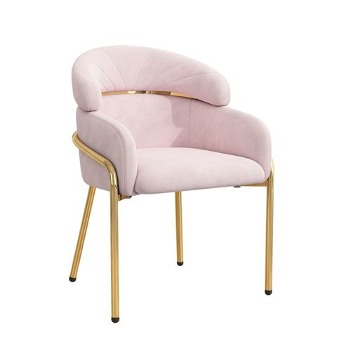 Chaises De Salle à Manger Lot De 4, Assise Confortable, Style Moderne, Pieds Métal, Velours Rose