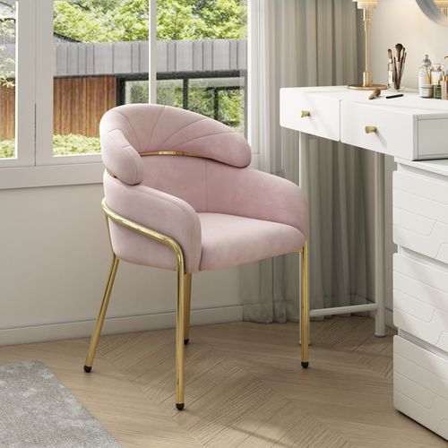 Chaises De Salle à Manger Lot De 2, Assise Confortable, Style Moderne, Pieds Métal, Velours Rose