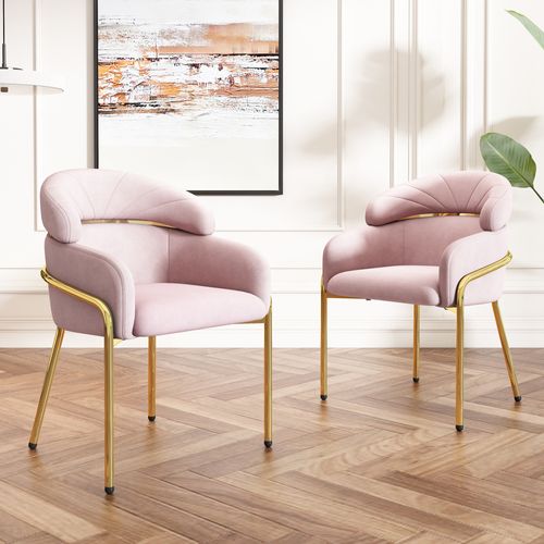Chaises De Salle à Manger Lot De 2, Assise Confortable, Style Moderne, Pieds Métal, Velours Rose
