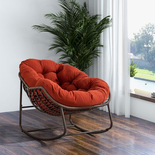 Fauteuil à Bascule 111x94,5x80 Cm, Grand Modèle, Acier Et Rotin Synthétique, Couleur Orange