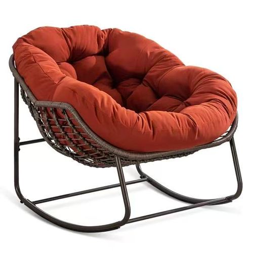 Fauteuil à Bascule 111x94,5x80 Cm, Grand Modèle, Acier Et Rotin Synthétique, Couleur Orange