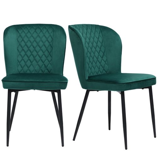 Lot De 2 Chaises 49x47x86cm, Rembourrage Doux, Design Multifonction, Métal, Velours, Vert
