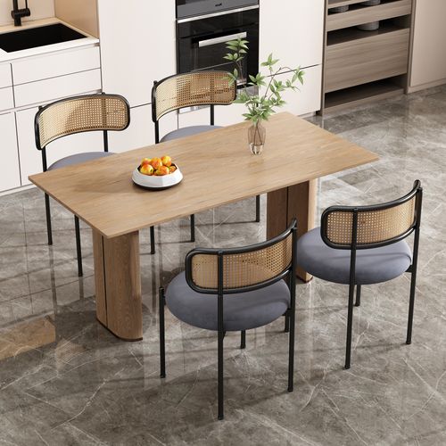 Lot De 2 Chaises, Pieds En Métal, Pieds En Métal, Dossier En Rotin, Velours, Métal, Gris