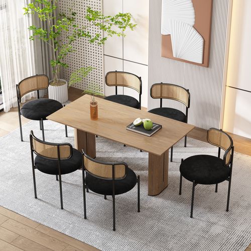 Lot De 4 Chaises, Pieds En Métal, Pieds En Métal, Dossier En Rotin, Velours, Métal, Noir