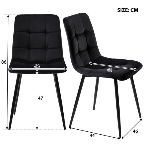 Ensemble Table à Manger 140x80x74 Cm, 4 Chaises 46x44x86 Cm En Velours, Mdf, Pieds Métal, Noir+blanc