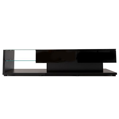 Meuble TV 170x36x38 Cm, Laqué Noir Brillant Avec LED Et Rangements, Panneau De Particules, Noir