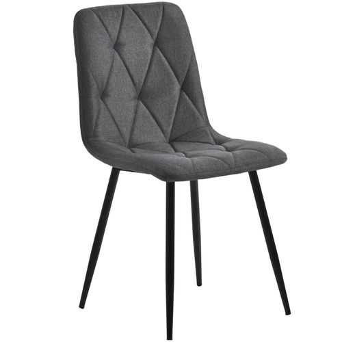 Lot De 4 Chaises De Salle à Manger, Design Chevrons, Assise En Lin Gris, Structure Métal Noir