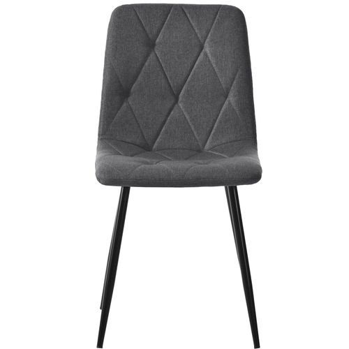 Lot De 4 Chaises De Salle à Manger, Design Chevrons, Assise En Lin Gris, Structure Métal Noir
