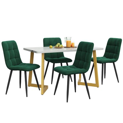 Ensemble Table Et 4 Assise 117x68x75+46x44x86 Cm, Velours Vert, Motif De Marbre En Mdf, Pieds Dorés
