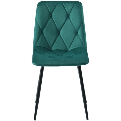 Ensemble Table Et Assise, 4 Chaises Velours Vert, Plateau Avec Motif De Marbre En Mdf, Pieds Noirs