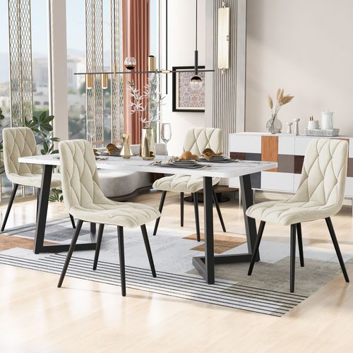 Ensemble Table Et 4 Chaises 117x68x75+46x45x86cm, Plateau Avec Motif De Marbre En Mdf, Beige