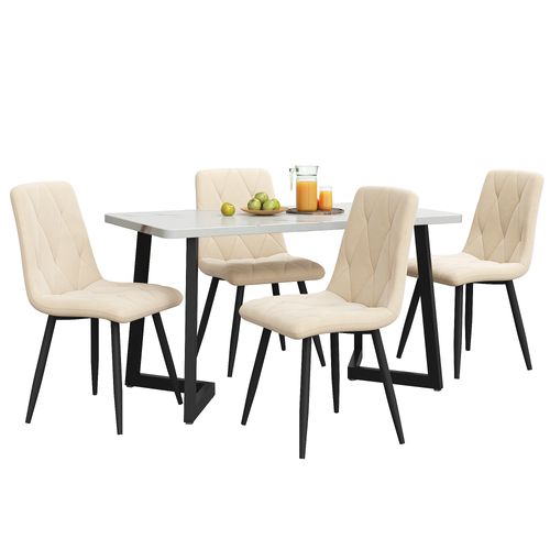 Ensemble Table Et 4 Chaises 117x68x75+46x45x86cm, Plateau Avec Motif De Marbre En Mdf, Beige