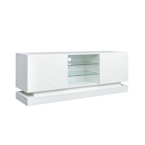 Meuble TV 160x38,5x60 Cm, Rangement, Charnières Silencieuses, Panneaux De Particules, Blanc