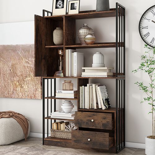 Etagères, Rangements Avec Porte Et 2 Tiroirs, Panneaux De Particules, Brun+noir