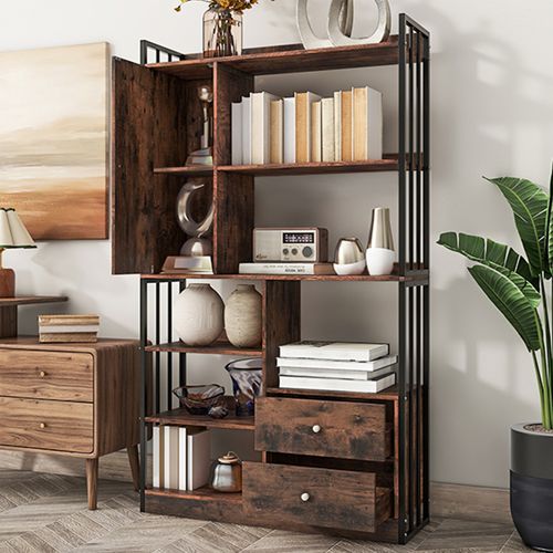 Etagères, Rangements Avec Porte Et 2 Tiroirs, Panneaux De Particules, Brun+noir