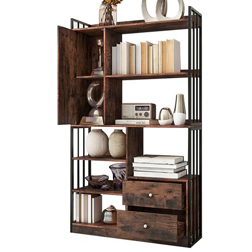 Etagères, Rangements Avec Porte Et 2 Tiroirs, Panneaux De Particules, Brun+noir