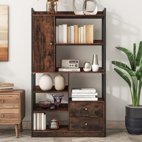 Etagères, Rangements Avec Porte Et 2 Tiroirs, Panneaux De Particules, Brun+noir