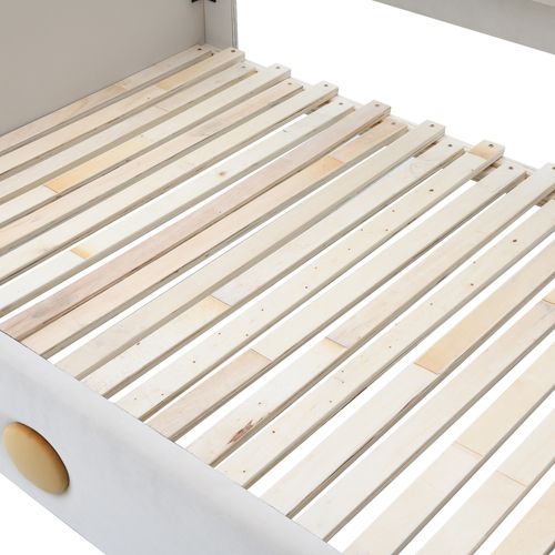 Lit Gigogne Double 140x200 Cm En Forme D'ours, Avec Lattes En Bois, Velours, Beige, Bords Doux