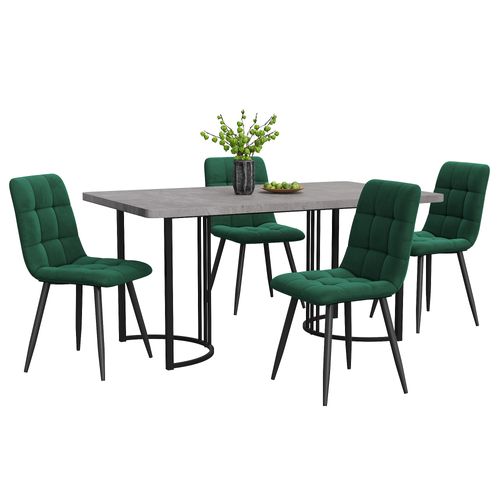 Ensemble Table Et 4 Assise 140x80x75+46x44x86 Cm, Motif De Marbre En Mdf, Chaises Velours Vert