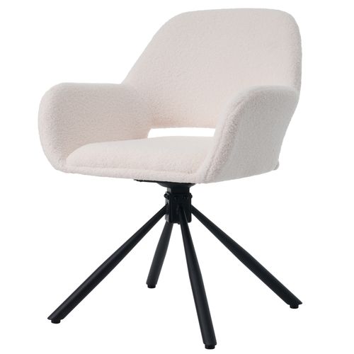 Lot De 6 Chaises 60x60x80 Cm, Pivotantes, Dossier Doux, Accoudoirs, Sherpa, Métal, Bois, Blanc