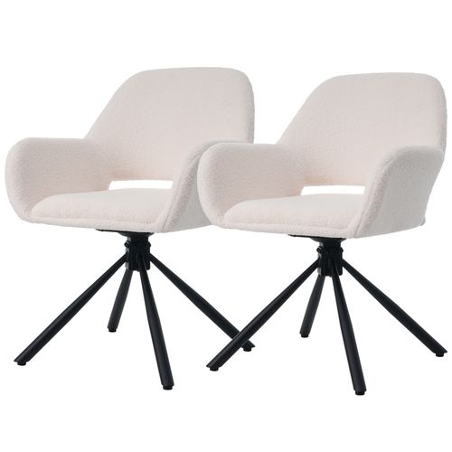 Lot De 2 Chaise Salle à Manger 60x60x80 Cm, Pivotante Avec Accoudoirs, Sherpa, Métal, Blanc