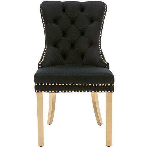 Lot De 4 Chaises 65.5x51x95cm, Clous Décoratifs, Pieds En Acier Doré, Velours, Noir+doré
