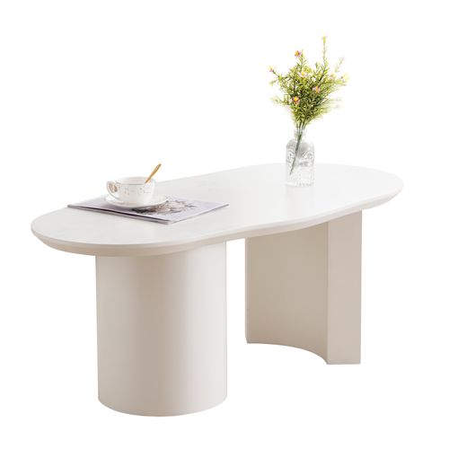 Table Basse 100x50x40.5 Cm, Design Irrégulier, Mdf Laqué, Couleur Blanche