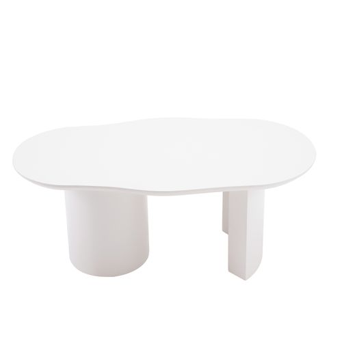 Table Basse 100x50x40.5 Cm, Design Irrégulier, Mdf Laqué, Couleur Blanche