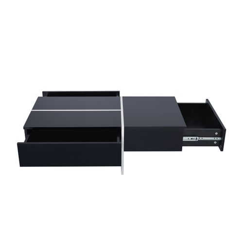 Table Basse 100x50x34,5 Cm, LED Pilotable Par Application, 3 Tiroirs, Panneau Particules, Noir+blanc
