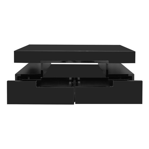 Table Basse 80x50x36 Cm, LED, 4 Tiroirs Et Rangement Ouvert, Panneau De Particules, Noir