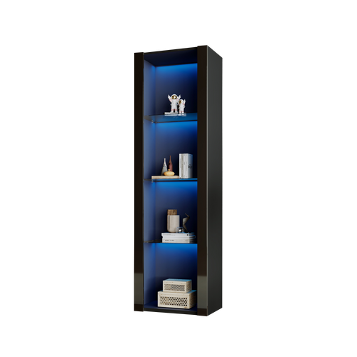 Vitrine , 4 Niches, LED, Design Simple, Aggloméré, Noir
