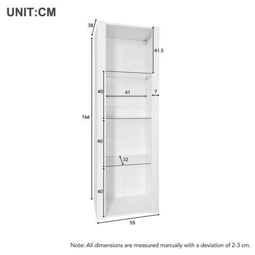 Vitrine , 4 Niches, LED, Design Simple, Aggloméré, Blanc