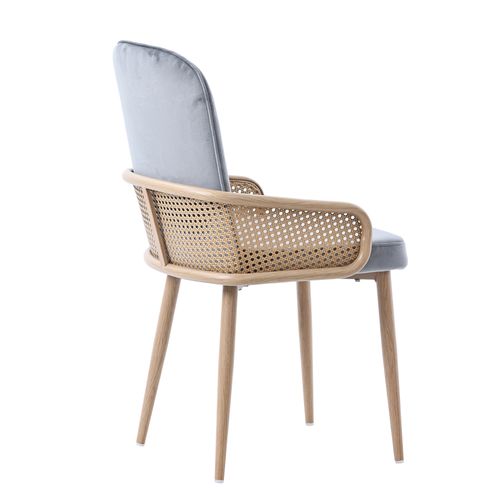 Lot De 6 Chaise 45x43x90 Cm, Design Rotin Synthétique, Velours, Pieds Métal Effet Bois, Gris+brun