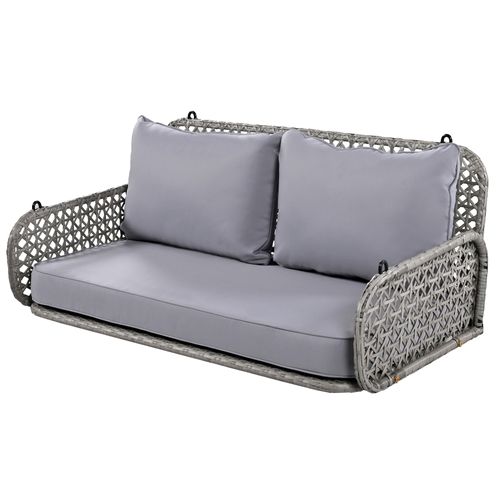 Balancelle Suspendue D'extérieur, Double Places, Chaînes, Charge 320 Kg, Pe Rotin Et Acier, Gris