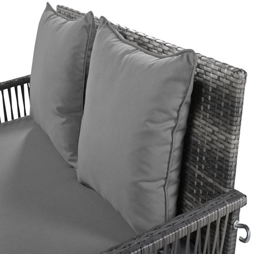 Balancelle De Jardin 114x54x53 Cm, 2 Places, Chaî﻿nes Métal, Rotin, Couleur Gris