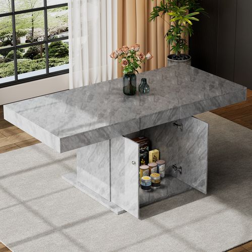 Table Extensible 140/180x80x76 Cm, Extension Automatique, Rangement, Panneau De Particules, Gris