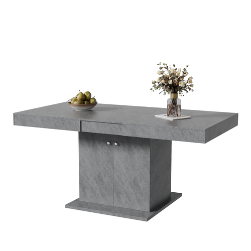 Table Extensible 140/180x80x76 Cm, Extension Automatique, Rangement, Panneau De Particules, Gris