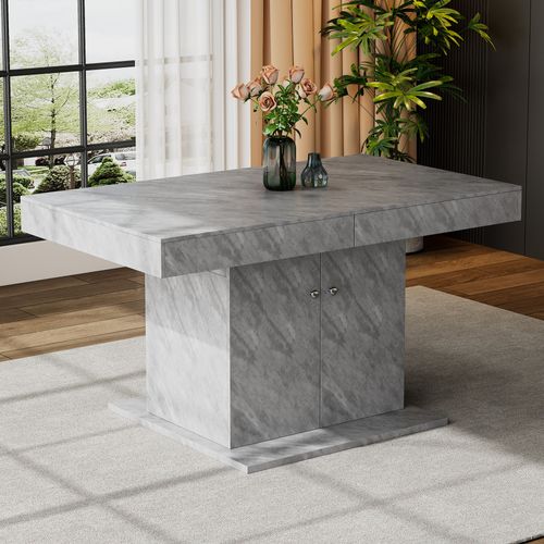 Table Extensible 140/180x80x76 Cm, Extension Automatique, Rangement, Panneau De Particules, Gris