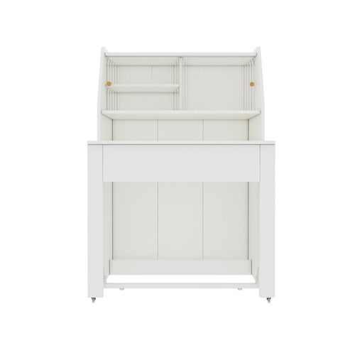 Table Extensible 52/132.5x80x120 Cm, 2 Portes Coulissantes En Verre, Étagères, Pb, Blanc