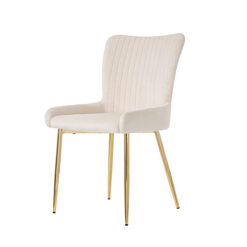 Lot De 4 Chaises 58x47x85 Cm, Confort Lounge, Velours, Pieds Métalliques Dorés, Beige+doré