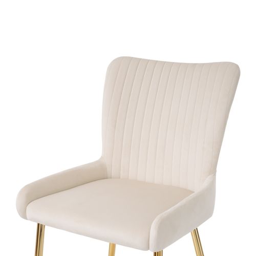 Lot De 4 Chaises 58x47x85 Cm, Confort Lounge, Velours, Pieds Métalliques Dorés, Beige+doré