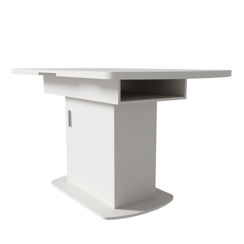Table Extensible 110/130x70x75 Cm, 1 Porte Avec 2 Rangement, Panneau De Particules, Blanc Et Argenté