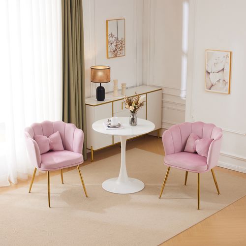 Lot De 2 Fauteuil Salon, Velours, Pieds Métal Doré, Couleur Rosa, Charge 150 Kg