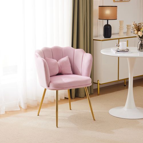 Fauteuil Salon, Assise Rembourrée, Velours, Pieds Métal Doré, Couleur Rosa, Charge 150 Kg