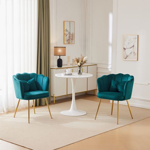 Lot De 2 Fauteuil Salon, Velours, Pieds Métal Doré, Couleur Vert, Charge 150 Kg