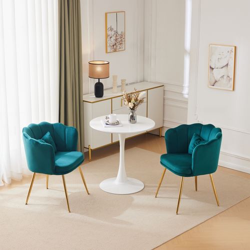 Lot De 2 Fauteuil Salon, Velours, Pieds Métal Doré, Couleur Vert, Charge 150 Kg